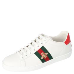 Gucci White Leather Embroidered Bee Ace Low-Top Sneakers Size 36.5