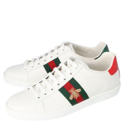 Pre Owned Gucci White Leather Embroidered Bee Ace Low-Top Sneakers Size 37.5