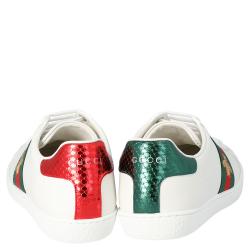 Pre Owned Gucci White Leather Embroidered Bee Ace Low-Top Sneakers Size 37.5