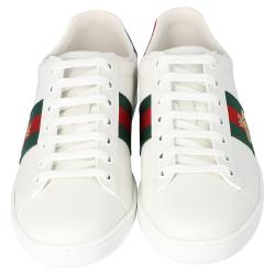 مملوكة مسبقًا Gucci White Leather Embroidered Bee Ace Low-Top Sneakers Size 39