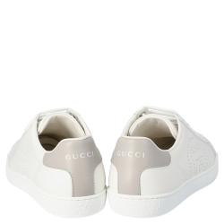Pre Owned Gucci White Leather Interlocking G Ace Low-Top Sneakers Size 39.5