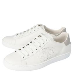 Pre Owned Gucci White Leather Interlocking G Ace Low-Top Sneakers Size 39.5