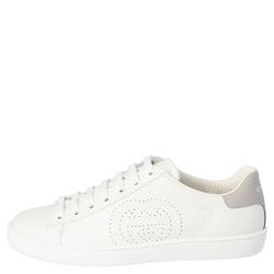 Pre Owned Gucci White Leather Interlocking G Ace Low-Top Sneakers Size 40