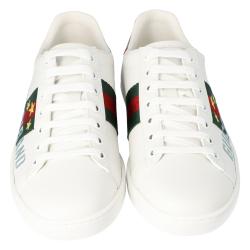 Gucci White Leather Gucci Band Embroidery Ace Low-Top Sneakers Size 37