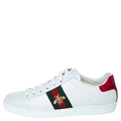 مملوكة مسبقًا Gucci White Leather Ace Bee Web Detail Low Top Sneakers Size 39.5