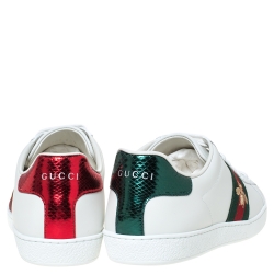 مملوكة مسبقًا Gucci White Leather Ace Bee Web Detail Low Top Sneakers Size 39.5