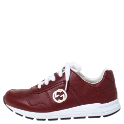 Gucci Red Leather Interlocking GG Low Top Sneakers Size 37