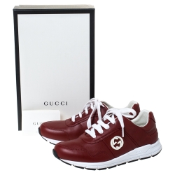 Gucci Red Leather Interlocking GG Low Top Sneakers Size 37