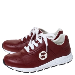 Gucci Red Leather Interlocking GG Low Top Sneakers Size 37
