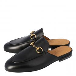 Pre Owned Gucci Black Leather Princetown Horsebit Mules Size 37.5