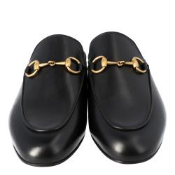 Pre Owned Gucci Black Leather Princetown Horsebit Mules Size 37.5