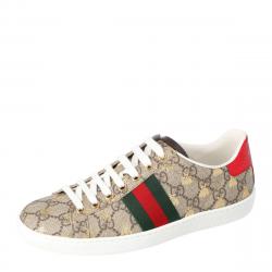 Pre Owned Gucci Brown/Beige GG Supreme Canvas Ace Bee Lace Up Sneakers Size 39