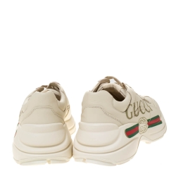Pre Owned حذاء رياضي غوتشي رهيتون فينتدج شعار جلد عاجي مقاس 39