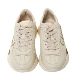 Pre Owned حذاء رياضي غوتشي رهيتون فينتدج شعار جلد عاجي مقاس 39