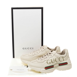 Pre Owned حذاء رياضي غوتشي رهيتون فينتدج شعار جلد عاجي مقاس 39