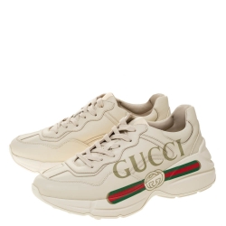 Pre Owned حذاء رياضي غوتشي رهيتون فينتدج شعار جلد عاجي مقاس 39