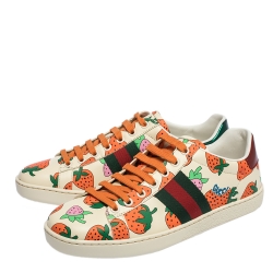 Gucci Multicolor Leather Strawberry Ace Low Top Sneakers Size 38
