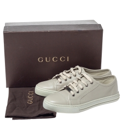 Gucci Ivory Leather Lace Up Low Top Sneakers Size 36