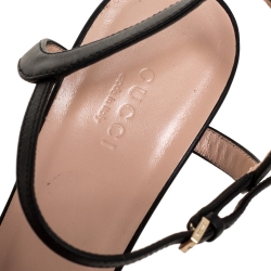 Pre Owned Gucci Black Leather Horsebit Ankle Strap Block Heel Sandals Size 40