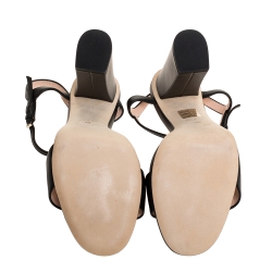 Pre Owned Gucci Black Leather Horsebit Ankle Strap Block Heel Sandals Size 40