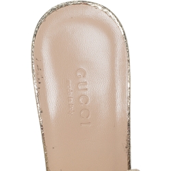 Pre Owned Gucci Metallic Gold Foil Leather Marmont GG Fringed Details Mules Size 38.5