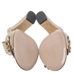 Pre Owned Gucci Metallic Gold Foil Leather Marmont GG Fringed Details Mules Size 38.5