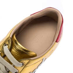 Gucci Gold Leather Ace Web Detail Low Top Sneakers Size 37.5 