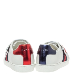 Gucci White Leather Ace Rainbow Patch Low Top Sneaker Size 38.5 
