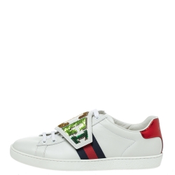 Gucci White Leather Ace Rainbow Patch Low Top Sneaker Size 38.5 