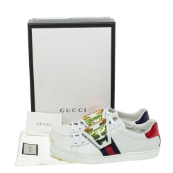 Gucci White Leather Ace Rainbow Patch Low Top Sneaker Size 38.5 