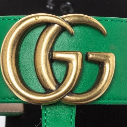 Pre Owned Gucci Green Leather GG Thong Flats Size 39