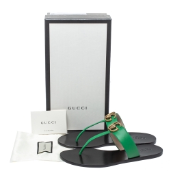 Pre Owned Gucci Green Leather GG Thong Flats Size 39