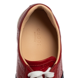 Pre Owned Gucci Red Guccissima Leather Ace Web Low Top Sneakers Size 38.5