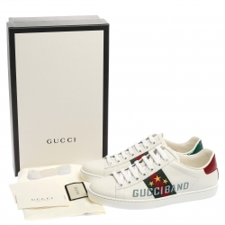 مملوكة مسبقًا  Gucci White Leather Embroidery Rainbow Patch Low Top Sneaker Size 37