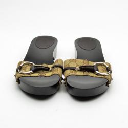 Pre Owned Gucci 'GG' Monogram Canvas 'Icon Bit' Wooden Clog Slides Size 41