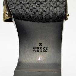 Pre Owned Gucci 'GG' Monogram Canvas 'Icon Bit' Wooden Clog Slides Size 41