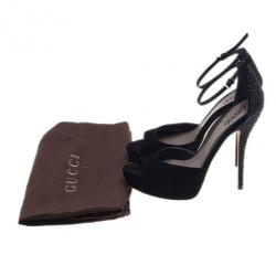 مملوكة مسبقًا Gucci Black Suede Studded Ankle Strap Platform Sandals Size 37.5