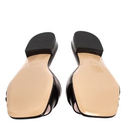 Pre Owned Gucci Black Leather GG Malaga Kid Flat Mules Size 37