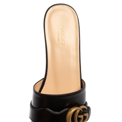Pre Owned Gucci Black Leather GG Malaga Kid Flat Mules Size 37