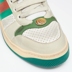 مملوكة مسبقًا Gucci Grey/Green Perforated Leather and Nubuck Screener Sneakers 39 1/2 
