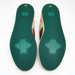 مملوكة مسبقًا Gucci Grey/Green Perforated Leather and Nubuck Screener Sneakers 39 1/2 