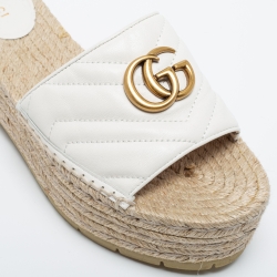 مملوكة مسبقًا Gucci White Leather Double G Logo Leather Espadrilles Size 38