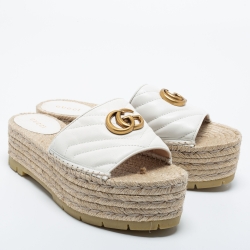 مملوكة مسبقًا Gucci White Leather Double G Logo Leather Espadrilles Size 38