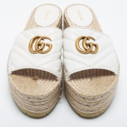 مملوكة مسبقًا Gucci White Leather Double G Logo Leather Espadrilles Size 38