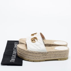 مملوكة مسبقًا Gucci White Leather Double G Logo Leather Espadrilles Size 38