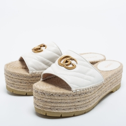 مملوكة مسبقًا Gucci White Leather Double G Logo Leather Espadrilles Size 38