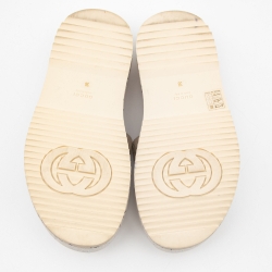 Pre Owned Gucci Grey/Silver Canvas GG Slide Sandals Size 38