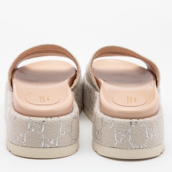 Pre Owned Gucci Grey/Silver Canvas GG Slide Sandals Size 38