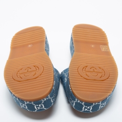 Pre Owned Gucci Blue/Silver Canvas GG Lamé Slide Sandals Size 39