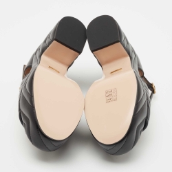 Pre Owned Gucci Black Matelasse Leather GG Marmont Platform Ankle Strap Sandals Size 38